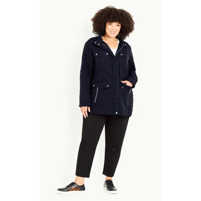 Women's Plus Size Lightweight Quilted Jacket - Navy | EVANS 7 Women's Plus Size Lightweight Quilted Jacket - Navy | EVANS - Image 5