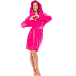 Women's Faux Fur Feather Hooded Robe, Soft Plush Fleece Knee Length Bathrobe With Hood -Best Clothing Store GUEST 8265eb69 490c 4961 8d64 098e93489ceb