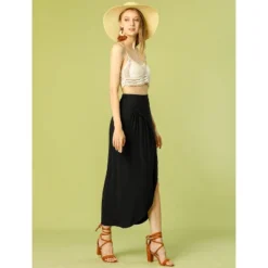 Allegra K Women's Skirt Split Ruched High Waist Summer Beach Maxi Skirts -Best Clothing Store GUEST 8316d25e f088 4c8f bb37 0cbc419319c3