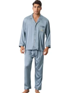 Cheibear Men's Sleepwear Long Sleeve Button Down Shirt Pants Matching Couple Pajama Sets -Best Clothing Store GUEST 845f4621 bf0d 442c b281 6ed9942db361
