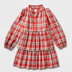 Girls' Adaptive Abdominal Access Long Sleeve Plaid Tiered Woven Dress - Cat & Jack™ Red -Best Clothing Store GUEST 857a1a0e de64 4222 9c83 e5fe13ff9a98