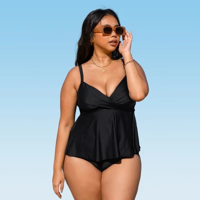Women's V Neck Wrapped Plus Size Tankini Set - Cupshe 8 Women's V Neck Wrapped Plus Size Tankini Set - Cupshe - Image 6