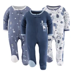 The Peanutshell Blue Safari Footed Baby Sleepers For Boys, 3-Pack -Best Clothing Store GUEST 86bd40de 9d89 48b5 bfde aa634b3e24d8