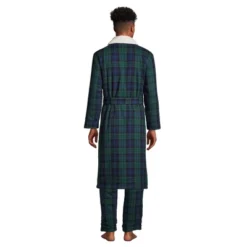 Lands' End Men's High Pile Fleece Lined Flannel Robe
