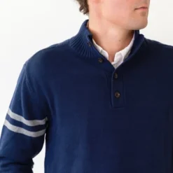 Hope & Henry Mens' Mock Neck Button Placket Sweater