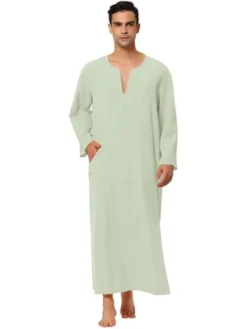 Lars Amadeus Men's Cotton V-Neck Side Split Long Night Gown With Pocket -Best Clothing Store GUEST 8bc09150 5dac 44e4 9168 f6fc3b26cc23