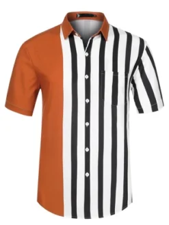 Lars Amadeus Men's Summer Hawaiian Short Sleeves Button Down Color Block Stripe Patchwork Shirts -Best Clothing Store GUEST 8c57d191 b147 4691 b7a5 4715783d1709