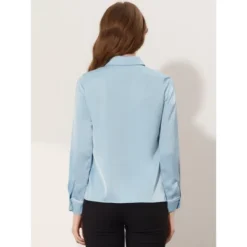 Allegra K Women's Work Office Blouse Contrast Trim Button Down Satin Shirt -Best Clothing Store GUEST 8ef41fe0 83f2 4149 9444 f1caa076d660