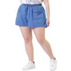 Agnes Orinda Women's Plus Size Drawstring Elastic Waist Pockets Denim Shorts -Best Clothing Store GUEST 933a1037 d2a9 4237 9c80 89fc5ea3ede7