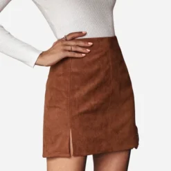 Women's Faux Suede Side Split Mini Skirt - Cupshe - Brown -Best Clothing Store GUEST 936dc5bf d17a 43a0 a4d6 37b46d969773