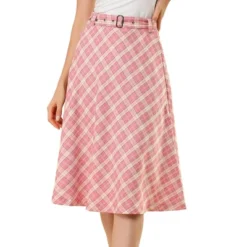 Allegra K Women's Tartan Plaid High Waist Belted Vintage A-Line Midi Skirt -Best Clothing Store GUEST 9483d091 905e 4fb4 a14c 1606fe3a92c6