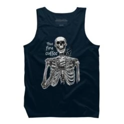 Men's Design By Humans Halloween Skeleton Drinking Coffee. But First Coffee By MelazergDesign Tank Top -Best Clothing Store GUEST 974910a5 9df2 4993 a592 9fbb96c5e07c