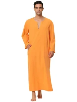 Lars Amadeus Men's Cotton V-Neck Side Split Long Night Gown With Pocket -Best Clothing Store GUEST 992b3bdb 8193 45eb 8308 e1bacde380bd