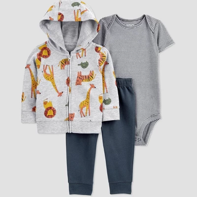 Carter's Just One You® Baby Boys' Safari Cotton Cardigan & Bodysuit - Gray 6 Carter's Just One You® Baby Boys' Safari Cotton Cardigan & Bodysuit - Gray - Image 4