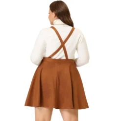 Agnes Orinda Women's Plus Size Faux Suede Overall A-Line Flared Skater Mini Skirt -Best Clothing Store GUEST 9a6ee122 a77a 4c40 9de8 178041477e69