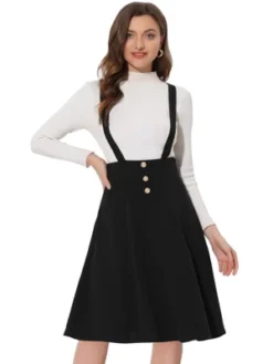 Allegra K Women's High Waist Solid Color Button Decor Flared Midi Suspender Skirt -Best Clothing Store GUEST 9b1ae07b 0ab8 482c 81e1 27d3e963d471