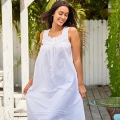 Women's Cotton Victorian Nightgown, Gwendoline Sleeveless Lace Trimmed Button Up Long Vintage Night Dress Gown -Best Clothing Store GUEST 9b8211e2 9c21 401c 85b8 44724054812e