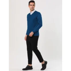 Lars Amadeus Men's Solid Color Knitted Long Sleeves V Neck Pullover Sweater -Best Clothing Store GUEST 9b8991a6 e4e2 41b7 b3b8 be6bbc13aa23