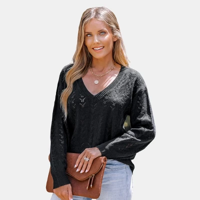 Women's Pointelle Knit V-Neck Sweater - Cupshe 9 Women's Pointelle Knit V-Neck Sweater - Cupshe - Image 7