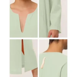 Lars Amadeus Men's Cotton V-Neck Side Split Long Night Gown With Pocket -Best Clothing Store GUEST 9cf3d196 e956 4953 b3fd 56a53be00ff6