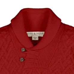 Hope & Henry Boys' Long Sleeve Shawl Collar Herringbone Cable Sweater With Elbow Patches, Kids