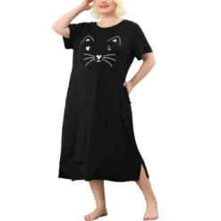 Agnes Orinda Womens Plus Size Short Sleeve Cute Cat Print Pockets Nightgown -Best Clothing Store GUEST 9e84947b d7ac 4e26 9dfb 32230e805134