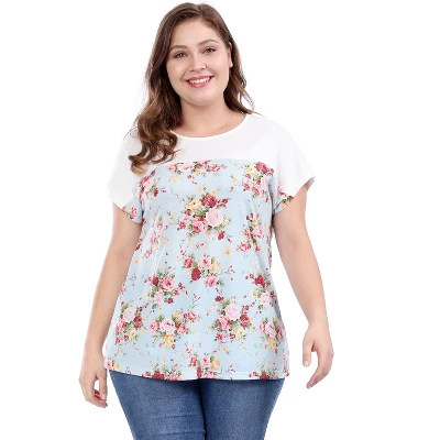 Agnes Orinda Women's Plus Size Dolman Sleeve Print Shirt Sheer Floral Summer T-shirts 4 Agnes Orinda Women's Plus Size Dolman Sleeve Print Shirt Sheer Floral Summer T-shirts - Image 2