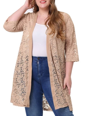 Agnes Orinda Women's Plus Size Lace Open Front 3/4 Sleeve Long Cardigans 15 Agnes Orinda Women's Plus Size Lace Open Front 3/4 Sleeve Long Cardigans - Image 13
