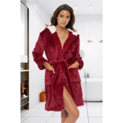 Women's Classic Plush Hooded Robe, Short Fleece Bathrobe With Hood -Best Clothing Store GUEST 9fe88cac ec84 458e be38 77e4e2d0c6b1