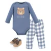 Hudson Baby Infant Boy Cotton Bodysuit, Pant And Shoe 3pc Set, Little Bear