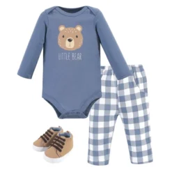 Hudson Baby Infant Boy Cotton Bodysuit, Pant And Shoe 3pc Set, Little Bear