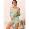 Cheibear Womens Casual Slant Shoulder Long Sleeve Top With Shorts Pajamas Set 2 Pcs -Best Clothing Store GUEST a13e7974 d2d0 4da1 85ac 35d76e3c043c