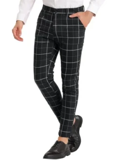 Lars Amadeus Men's Dress Plaid Pants Slim Fit Stretch Flat Front Plaid Trousers -Best Clothing Store GUEST a2481feb eba5 4790 8d2f 2fbd3eb70a49
