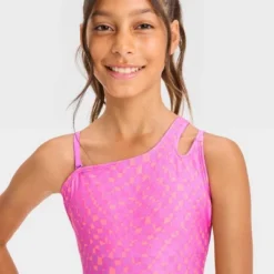Girls' Curvy Checkered One Piece Swimsuit - Art Class™ Violet
