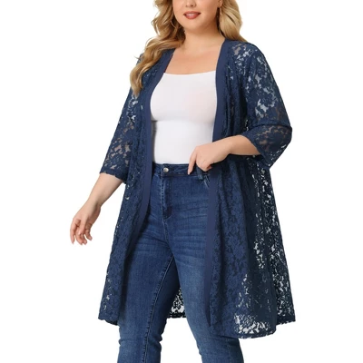 Agnes Orinda Women's Plus Size Lace Open Front 3/4 Sleeve Long Cardigans 9 Agnes Orinda Women's Plus Size Lace Open Front 3/4 Sleeve Long Cardigans - Image 7