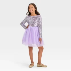 Girls' Long Sleeve Sequin Tulle Dress - Cat & Jack™ Lavender -Best Clothing Store GUEST a5201e8e 0a8b 4708 acf8 39f4fc3e9b4b
