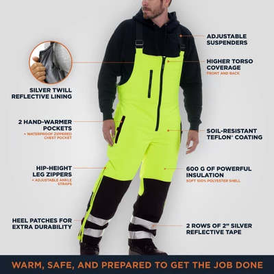 RefrigiWear Insulated Reflective High Visibility Extreme Softshell Bib Overalls 4 RefrigiWear Insulated Reflective High Visibility Extreme Softshell Bib Overalls - Image 2