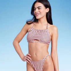 Women's Cut Out High Neck Bikini Top - Wild Fable™ Multi Check Print -Best Clothing Store GUEST a69dca72 250c 458a b6cd 222df6076fc8