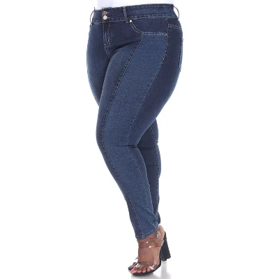 Women's Plus Size Super Stretch Denim With Leopard Pannel - White Mark 3 Women's Plus Size Super Stretch Denim With Leopard Pannel - White Mark