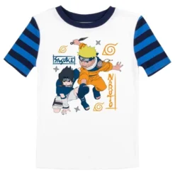 Naruto Classic Characters Youth Blue Striped Short Sleeve Pajama Set