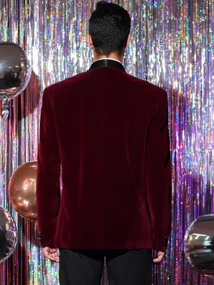 Lars Amadeus Men's Slim Fit One Button Shawl Lapel Wedding Tuxedo Velvet Blazer 4 Lars Amadeus Men's Slim Fit One Button Shawl Lapel Wedding Tuxedo Velvet Blazer - Image 2