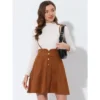 Allegra K Women's Faux Suede Tie Shoulder Buttons Decor Suspender Skirt