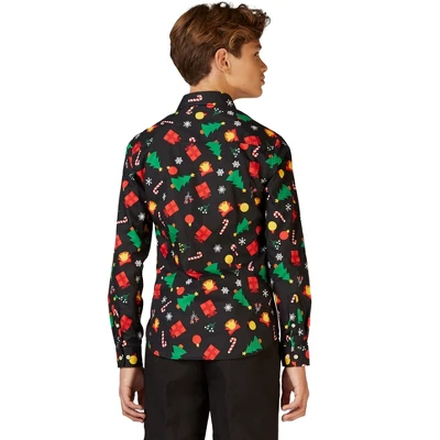 OppoSuits Teen Boys Christmas Shirt - Christmas Icons Black 3 OppoSuits Teen Boys Christmas Shirt - Christmas Icons Black