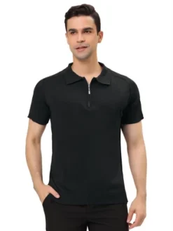 Lars Amadeus Men's Short Sleeve Casual Slim Fit Zipper Knit Golf Polo Shirts -Best Clothing Store GUEST aac0e1da 0f7c 4684 80bf 5146dcbcf0f3