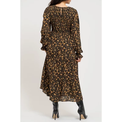 August Sky Women's Floral Smocked Body Long Sleeve Dress 3 August Sky Women's Floral Smocked Body Long Sleeve Dress