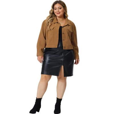 Agnes Orinda Women's Plus Size Lightweight Cropped Button Down Corduroy Shacket Jackets 3 Agnes Orinda Women's Plus Size Lightweight Cropped Button Down Corduroy Shacket Jackets - Image 2