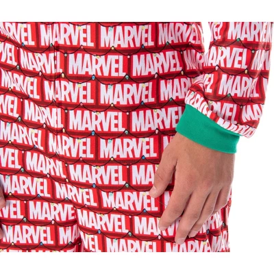 Marvel Logo Unionsuit With Christmas Lights Adult Onesie Pajamas Pjs Red 4 Marvel Logo Unionsuit With Christmas Lights Adult Onesie Pajamas Pjs Red - Image 2
