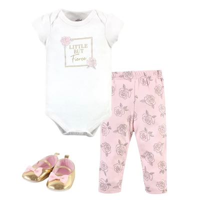 Little Treasure Baby Girl Cotton Bodysuit, Pant And Shoe 3pc Set, Fierce 3 Little Treasure Baby Girl Cotton Bodysuit, Pant And Shoe 3pc Set, Fierce