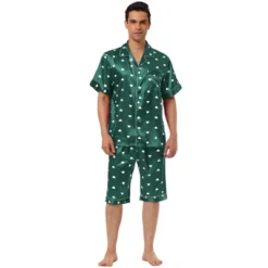 Lars Amadeus Men's Satin Pajama Set Cute Heart Print Button Down Short Sleepwear Loungewear Pjs Sets -Best Clothing Store GUEST af9e4cc9 9563 441b af39 461eb0b76d80