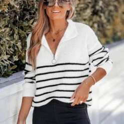 Women's Striped Drop Sleeve Sweater - Cupshe -Best Clothing Store GUEST b192b269 42ad 4f47 9fc8 f446c61bb47e